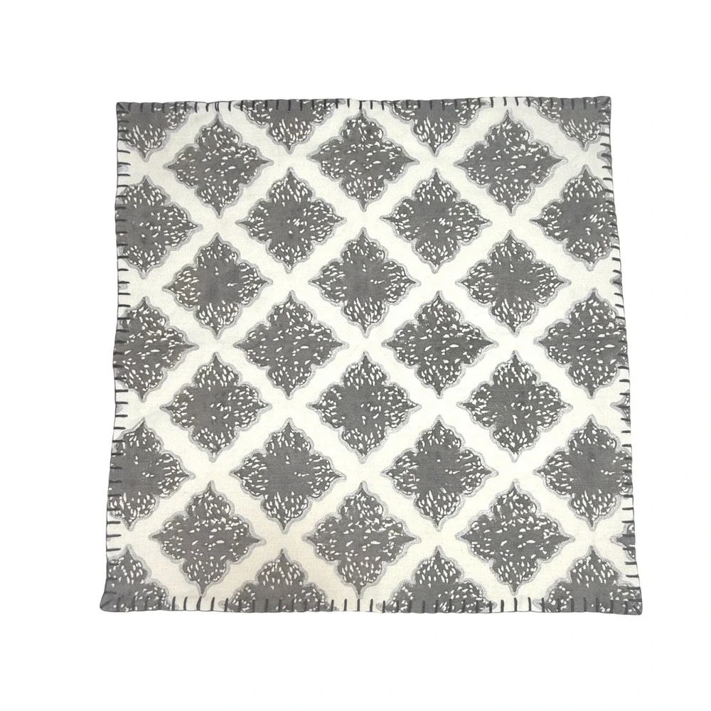 John Robshaw Linen Blend Pillow Sham 20x20 Grey Silver Metallic Block Print Zip